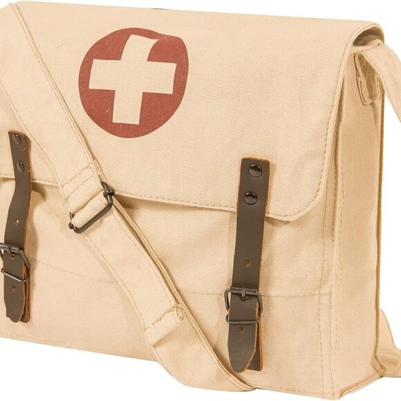 Vintage Medic Canvas Bag With Cross Mens Crossbody Messenger Shoulder Bag